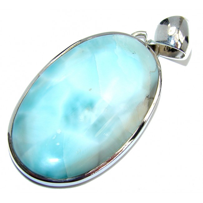 Genuine Bali made Blue Larimar Sterling Silver Pendant - back covered with silver
