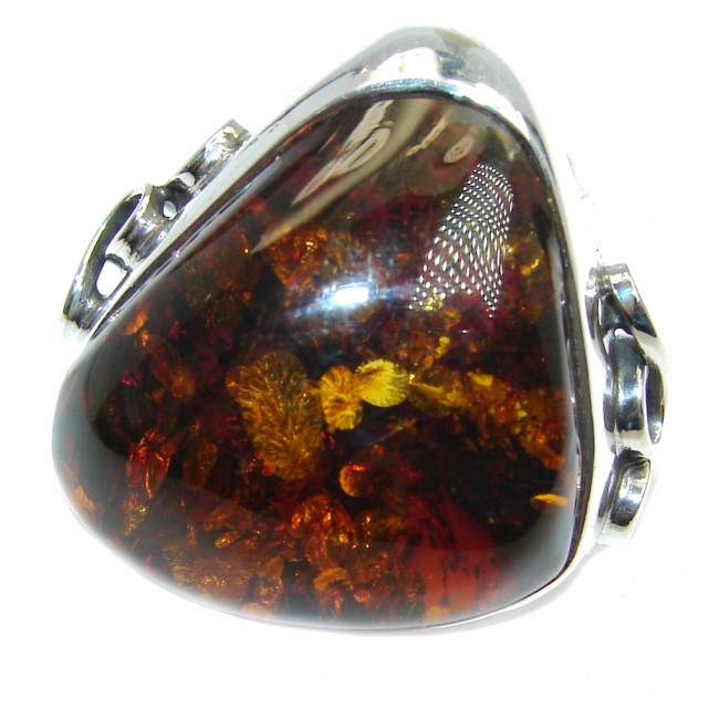 Chunky Genuine Polish Amber Sterling Silver Ring s. 7 1/2