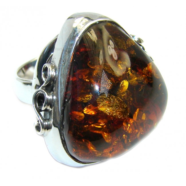 Chunky Genuine Polish Amber Sterling Silver Ring s. 7 1/2