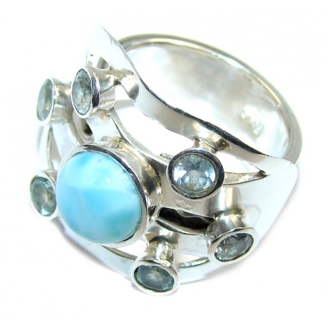 Blue Universe Larimar Oxidized Sterling Silver Ring size adjustable