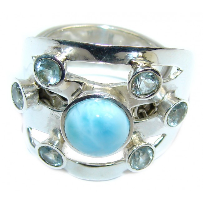 Blue Universe Larimar Oxidized Sterling Silver Ring size adjustable