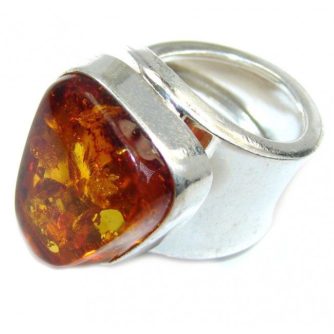 Chunky Genuine Polish Amber Sterling Silver Ring s. 6 adjustable
