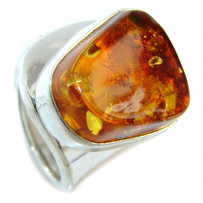 Chunky Genuine Polish Amber Sterling Silver Ring s. 6 adjustable