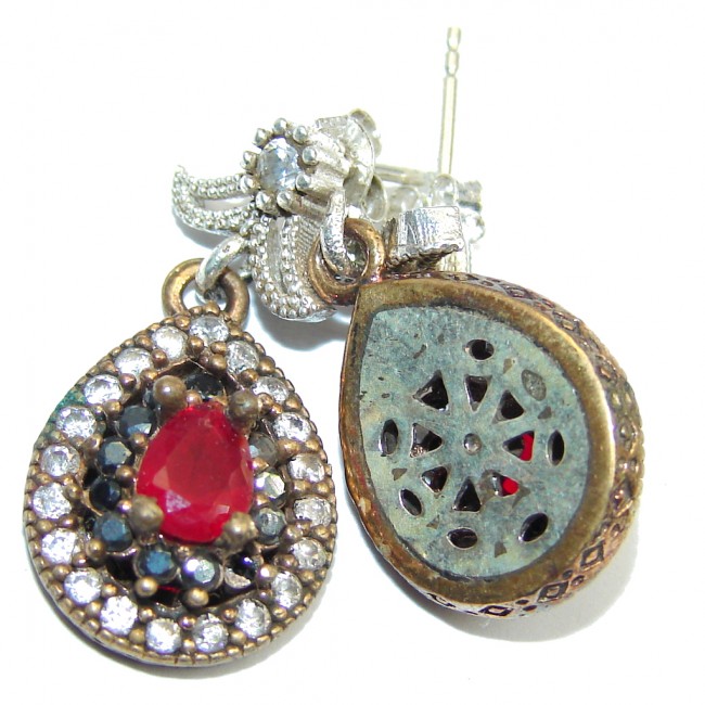 Victorian Style Ruby Sterling Silver earrings