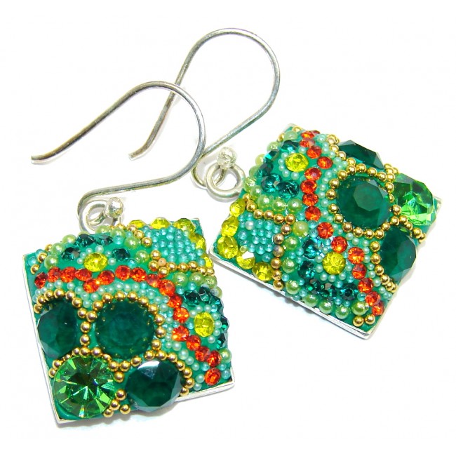 Handcrafted In Mexico Green Crystals Sterling Silver earrings