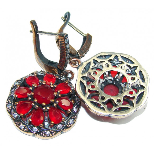 Victorian Style created Ruby Sterling Silver earrings