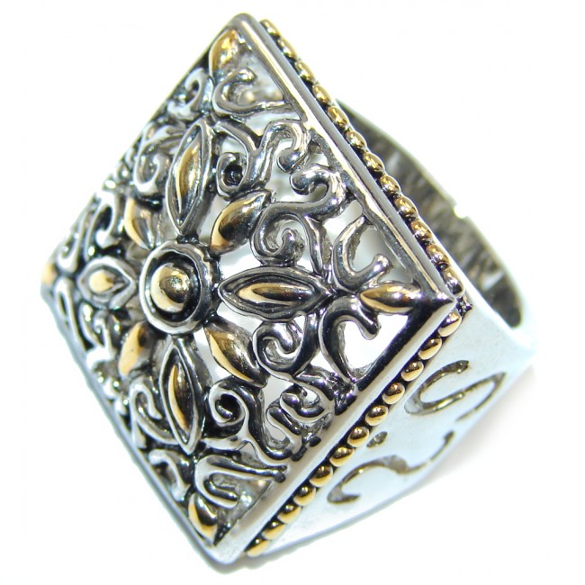 Bold Bali Art Two Tones Sterling Silver Ring s. 6
