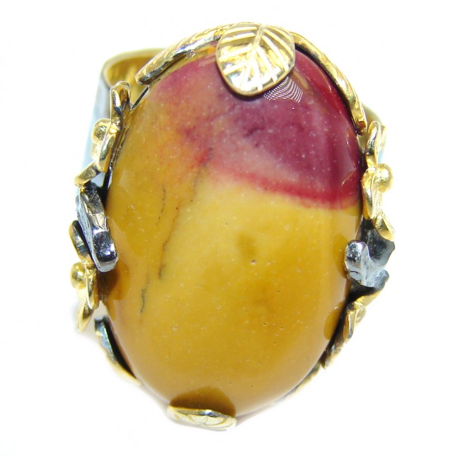 Gorgeous AAA Mookaite Jasper Gold Rhodium Plated over Sterling Silver Ring s. 7 1/4