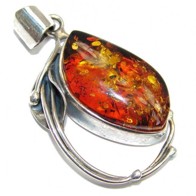 Simple Floral Design Baltic Amber Sterling Silver Pendant