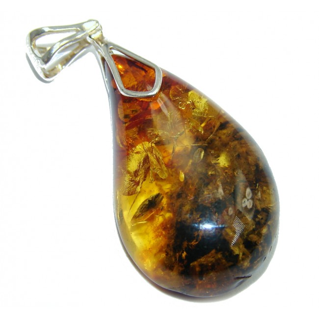 Delicate AAA Baltic Polish Amber Sterling Silver Pendant