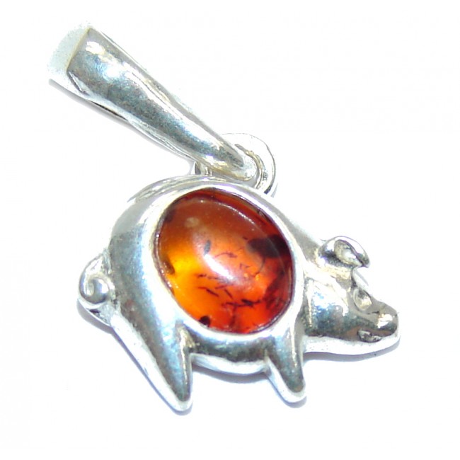Lucky Pig Polish Amber Sterling Silver Pendant