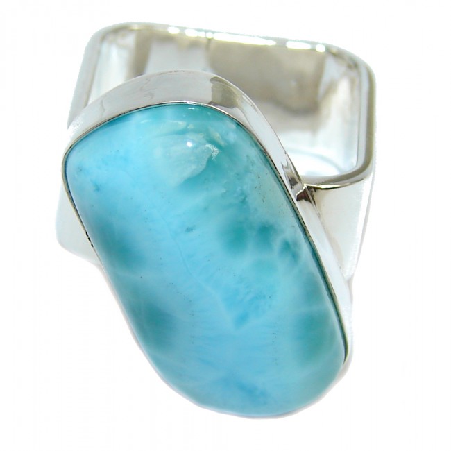 Huge AAA quality Blue Larimar Sterling Silver Ring size 6 1/2