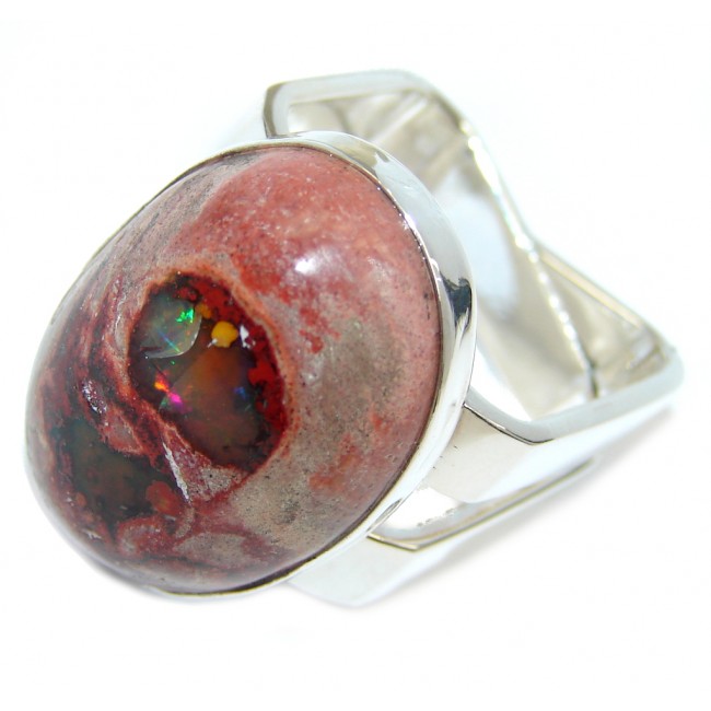 Fabulous Mexican Fire Opal Sterling Silver Ring s. 8 1/2