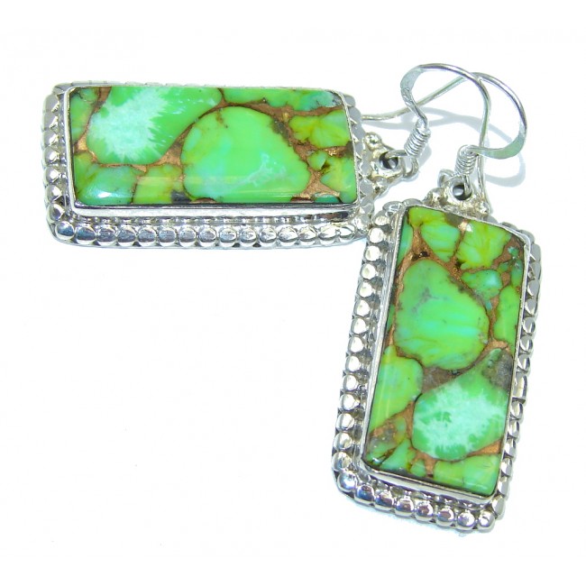 Solid Copper vains in Green Turquoise Sterling Silver earrings