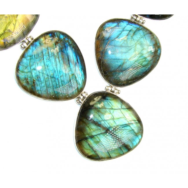Huge Bold Moon AAA Fire Labradorite Sterling Silver necklace