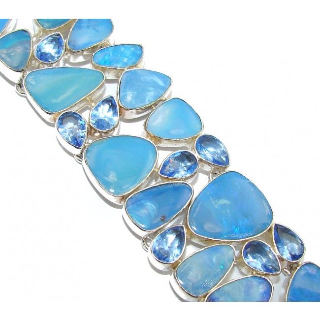 Stunning Blue Fire Opal Blue Quartz Sterling Silver Bracelet
