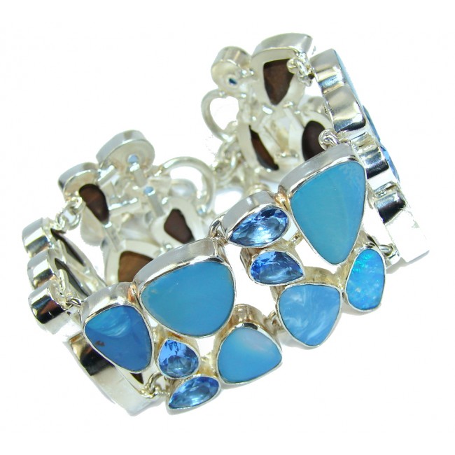Stunning Blue Fire Opal Blue Quartz Sterling Silver Bracelet