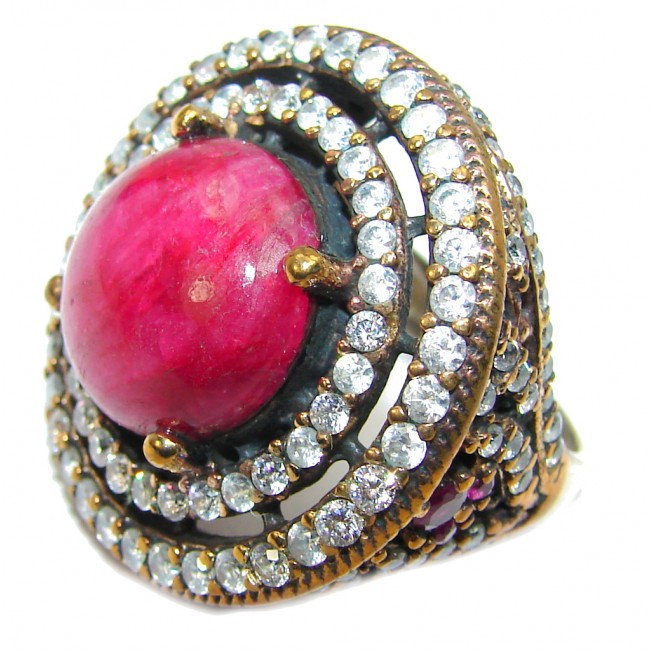 Victorian Style Ruby & White Topaz Sterling Silver ring; s. 7 1/2