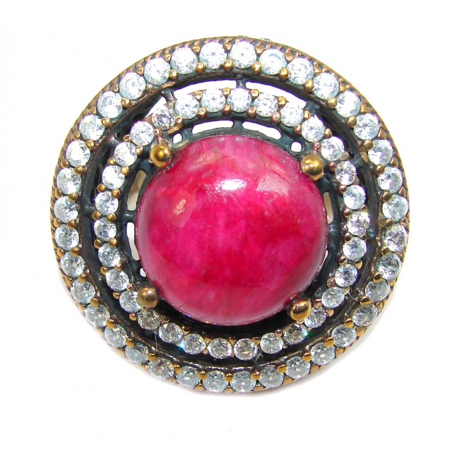 Victorian Style Ruby & White Topaz Sterling Silver ring; s. 7 1/2