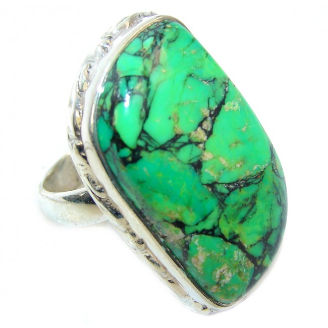 Simple Green Turquoise Sterling Silver Ring s. 7 3/4