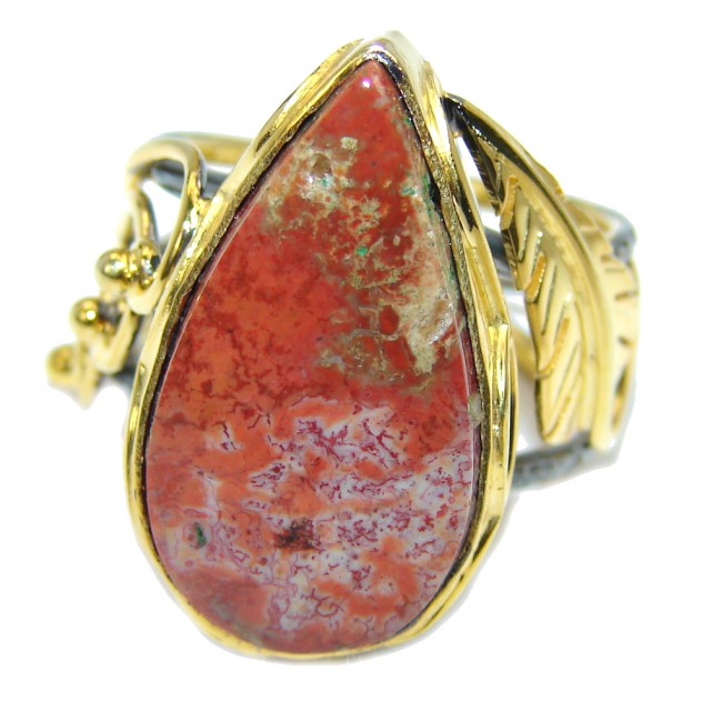 Amazing Crazy Lace Agate Gold plated over Sterling Silver Ring s. 7