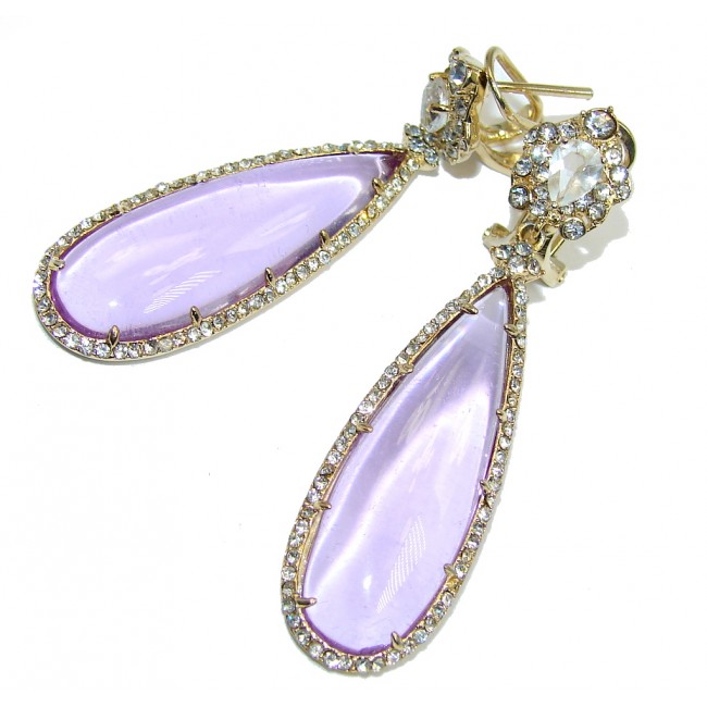 Hollywood Style Giant Purple Crystals Sterling Silver Earrings