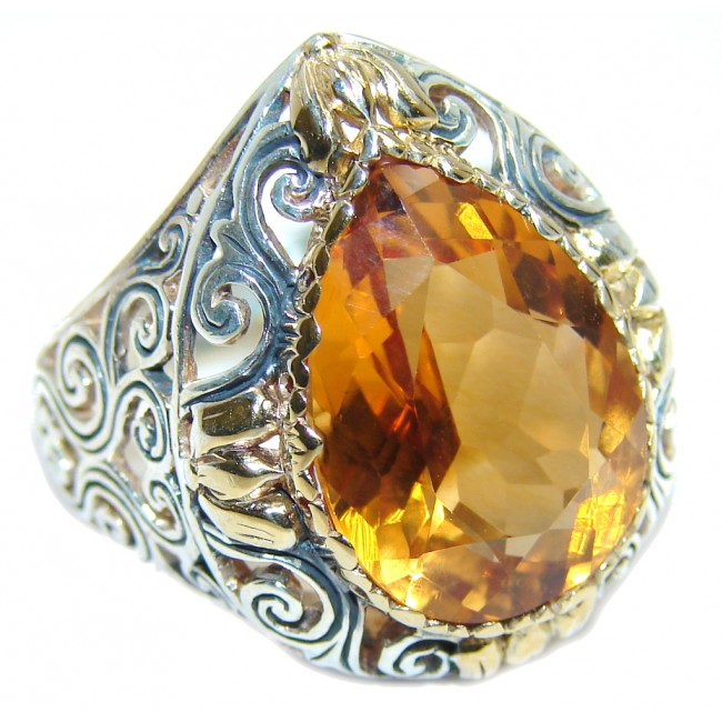 Pure Energy Golden Topaz Two Tones Sterling Silver Ring s. 7 1/2