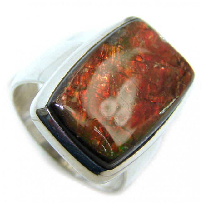 Wild Red Fire AAA Ammolite Sterling Silver ring size 7 1/2
