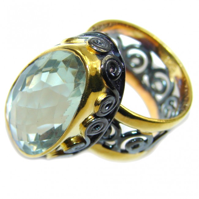 Sublime Green Amethyst Gold Rhodium Plated Sterling Silver ring s. 6