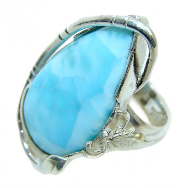 Amazing AAA quality Blue Larimar Oxidized Sterling Silver Ring size 6