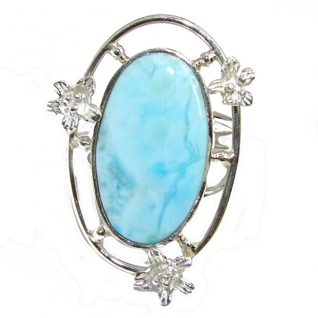 Amazing AAA quality Blue Larimar Oxidized Sterling Silver Ring size 8 1/4