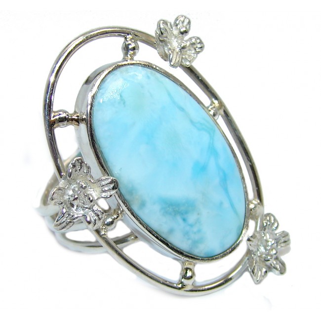 Amazing AAA quality Blue Larimar Oxidized Sterling Silver Ring size 8 1/4