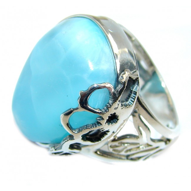 Amazing AAA quality Blue Larimar Sterling Silver Ring size adjustable