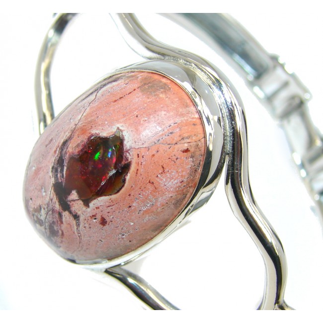 Outstanding Quality AAA Mexican Fire Opal Sterling Silver Bracelet / Cuff