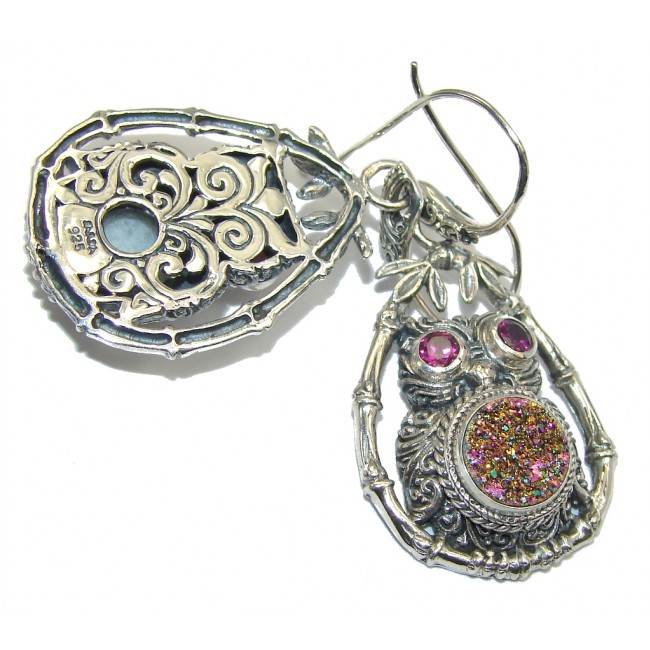 Night Owls Titanum Druzy Tourmaline Sterling Silver Indonesia made earrings