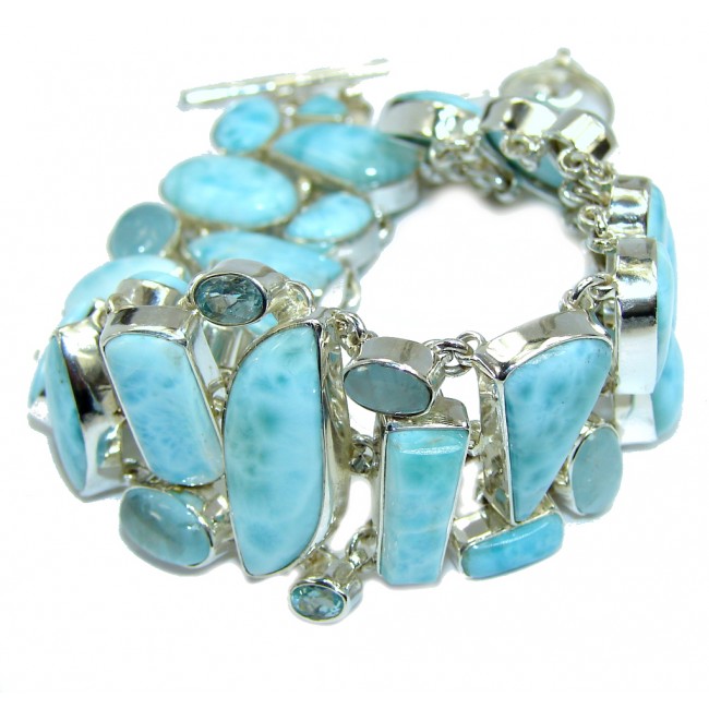 Ocean Beauty AAA Blue Larimar & Swiss Blue Topaz Aquamarine Sterling Silver Bracelet