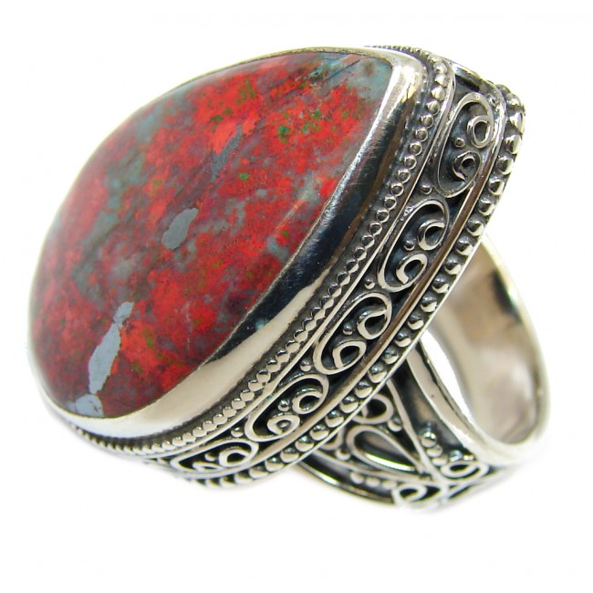 Vintage Style Perfect Red Sonora Jasper Sterling Silver Ring s. 7