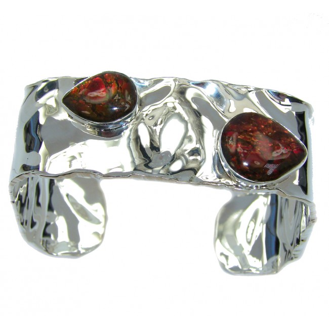 Beautiful New Design Red Ammolites hammered Sterling Silver Bracelet / Cuff