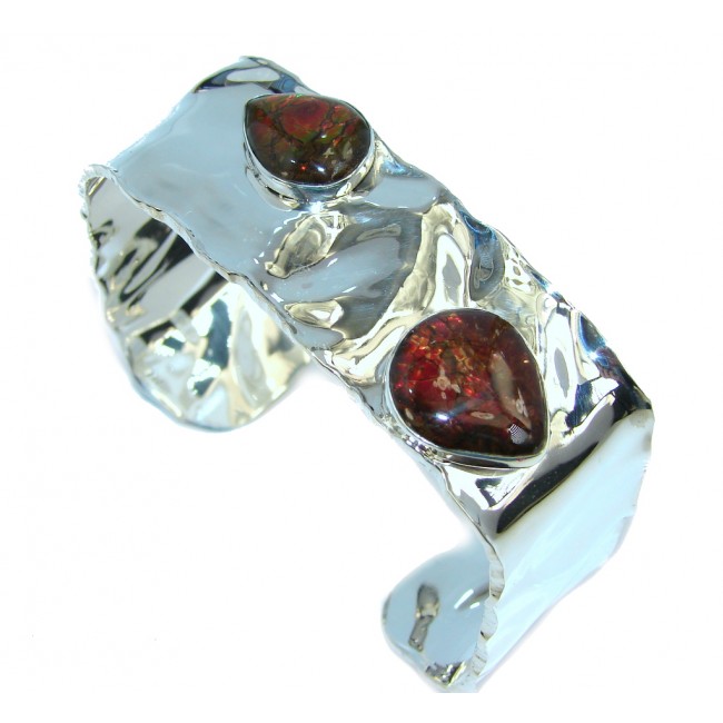 Beautiful New Design Red Ammolites hammered Sterling Silver Bracelet / Cuff