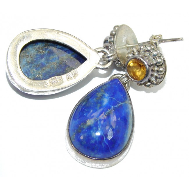 Perfect AAA Blue Lapis Lazuli Citrine Sterling Silver earrings