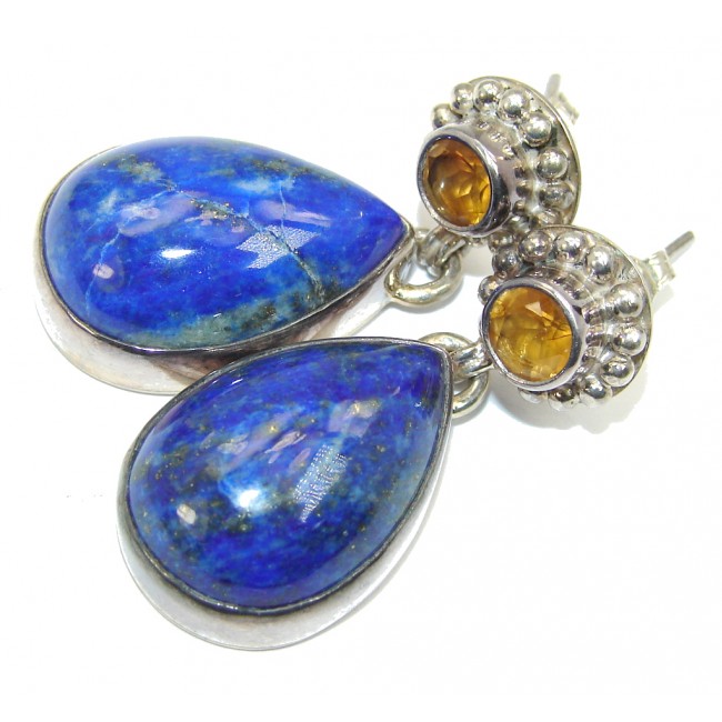 Perfect AAA Blue Lapis Lazuli Citrine Sterling Silver earrings