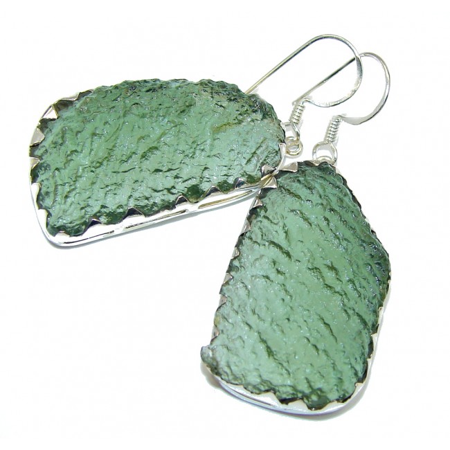 Classic Green Moldavite Silver Sterling earrings