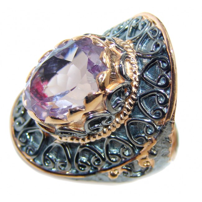Stunnin Oval Cut Pink Amethyst Rose Gold Rhodium Plated Sterling Silver Ring s. 7