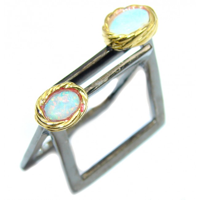 Modern Design Ethiopian Fire Opal Gold over Sterling Silver ring s. 7