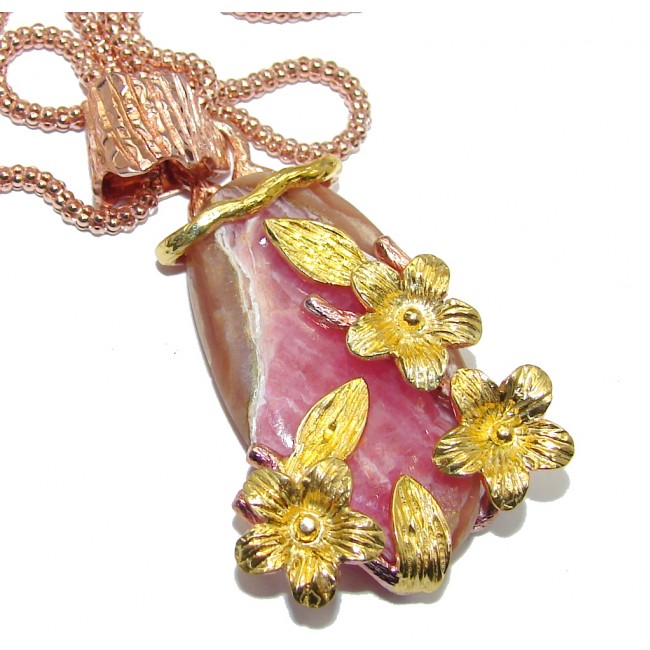 Calling a new Love into one’s life Pink Rhodochrosite Rose Gold plated over Sterling Silver necklace