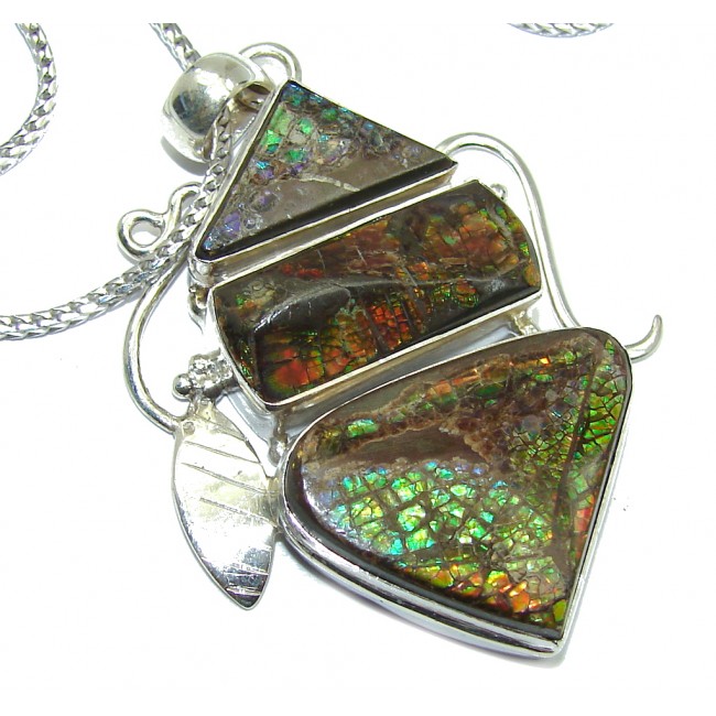 One of the kind Natural Canadian Ammolite Sterling Silver necklace