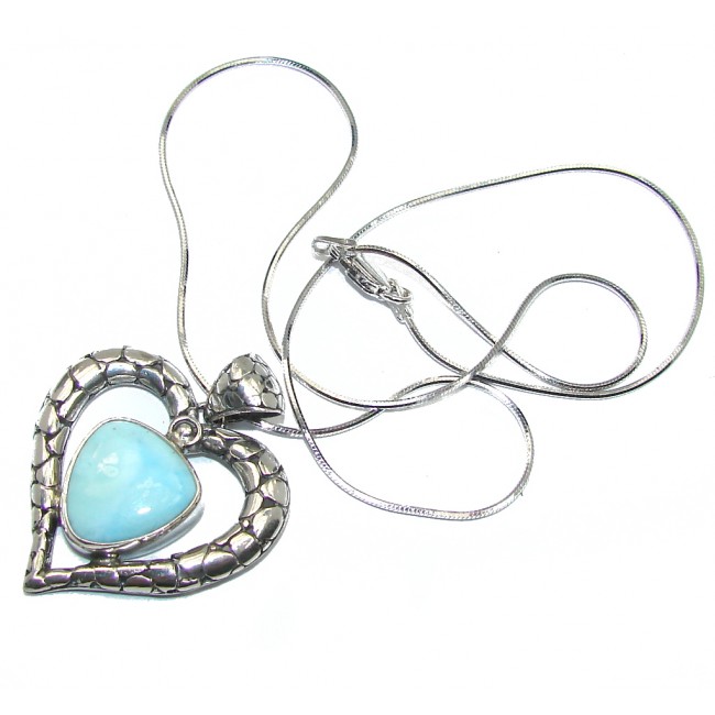 Piece of Art AAA Caribbean Blue Larimar Gold plated over Sterling Silver handcrafted necklace