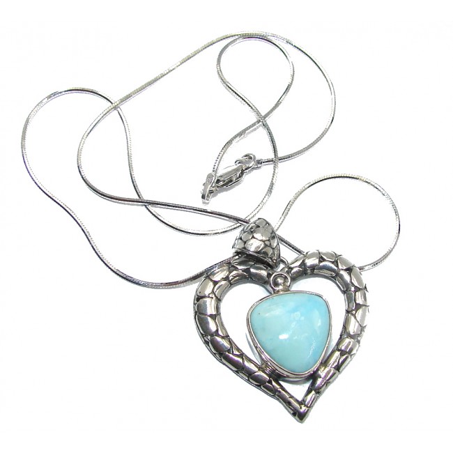 Piece of Art AAA Caribbean Blue Larimar Gold plated over Sterling Silver handcrafted necklace