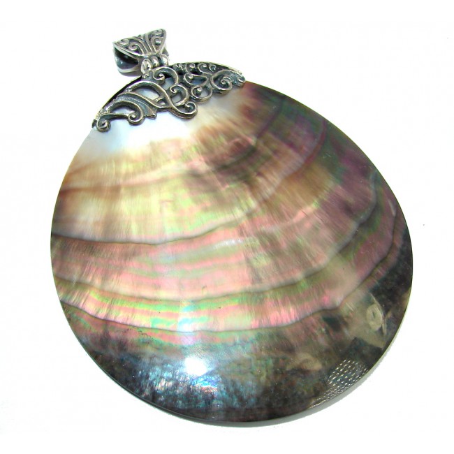Huge Rainbow Abalone Sterling Silver Pendant