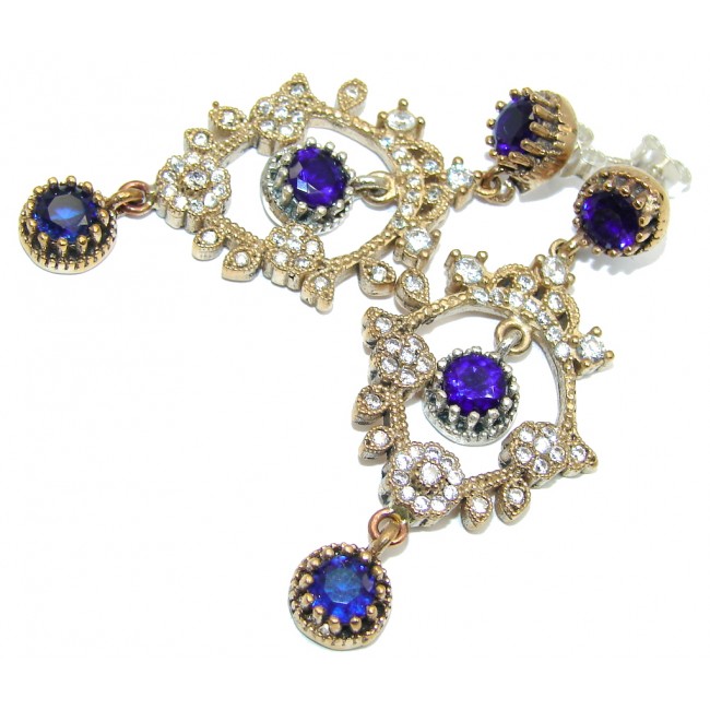 Chandelier Victorian Style created Sapphire Ruby Sterling Silver Earrings